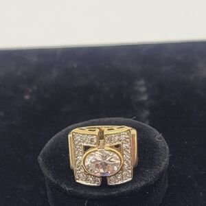Gold Tone EDCO Large Solitaire Cubic Zirconia Ring Size 5.5​​​